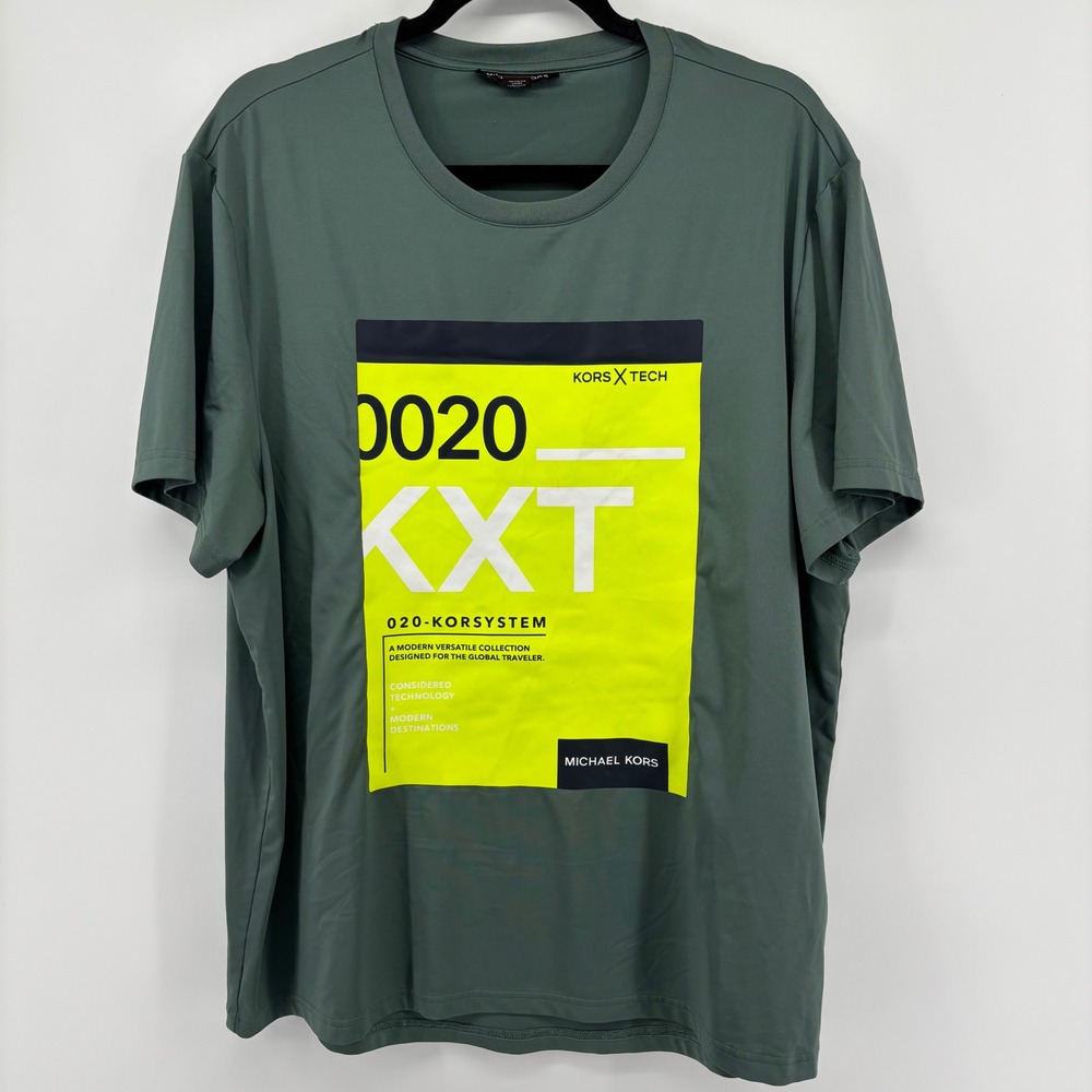 Michael Kors Men XXL Kors X Tech 020 Colab Graphic T-Shirt Green Neon Modern Fit